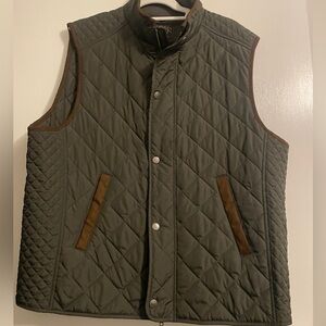 Men's Olive Quilted Vest with Brown Accents